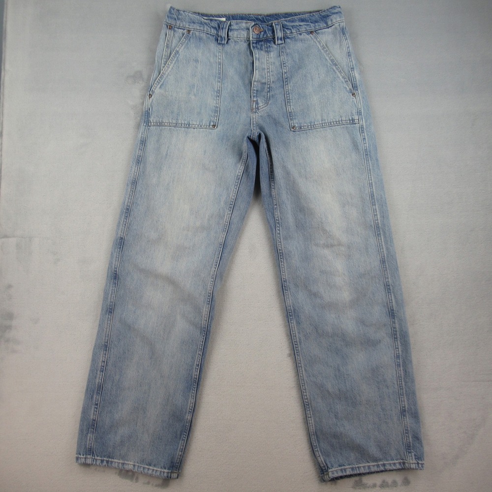 Zara Carpenter Jeans Womens 32 Light Wash Blue Straight Leg Button Fly